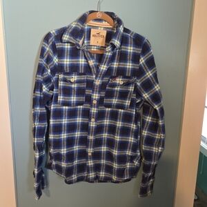 Hollister Blue and White Checkered Shirt